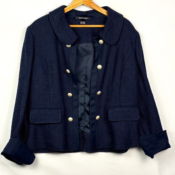 Ellen Tracy Women  Linen Tweed Textured Button Blazer Jacket Sz14 Classic Preppy - Picture 1 of 15